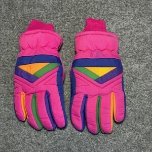 Vintage 1990s Fleece Lined Bright Colored Winter Ski Snow Gloves Warm Cozy Comfy